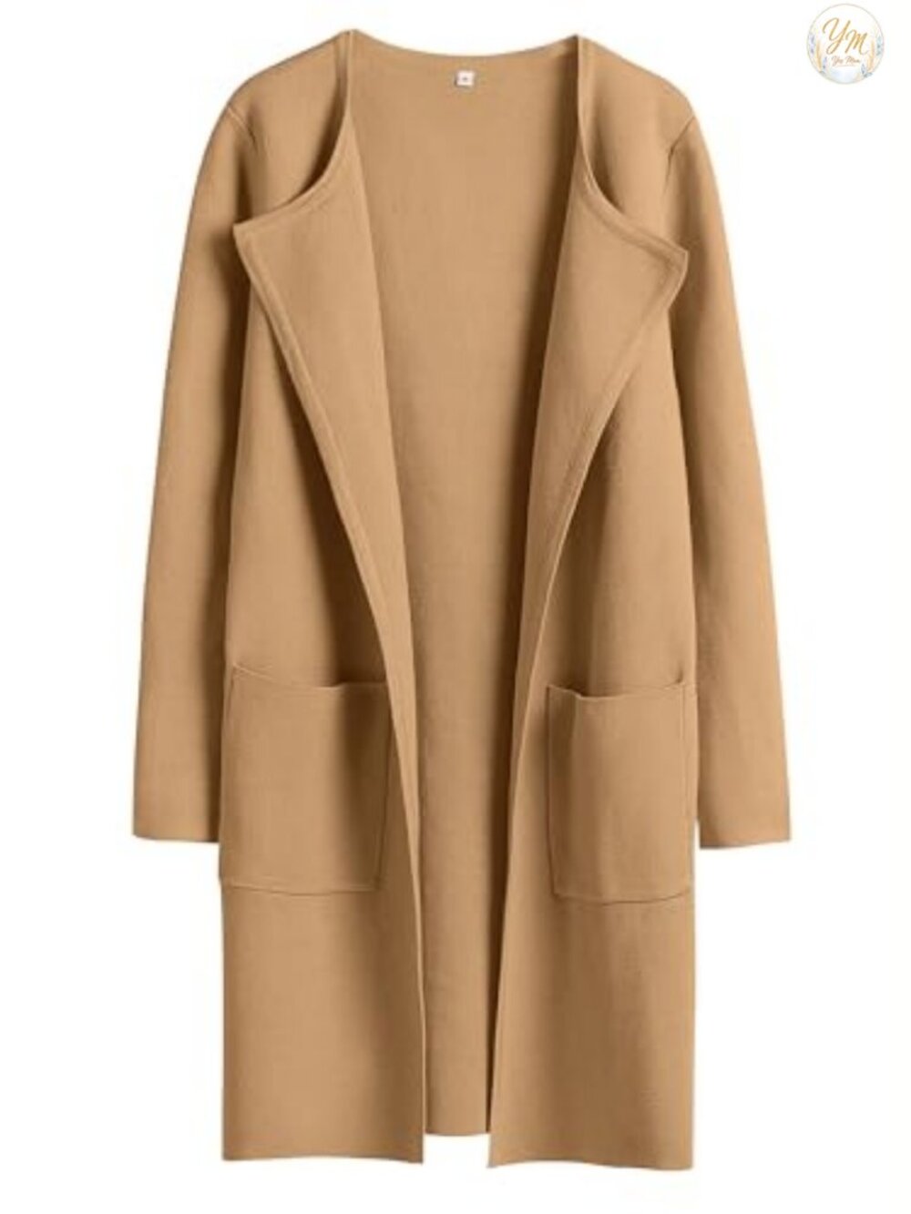 Open Front Cardigan Sweater Women Mid-Length Suit Lapel Patch Pockets